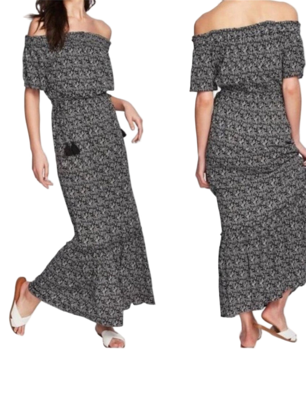 1. State Black Floral Off-Shoulder Maxi Dress Size L